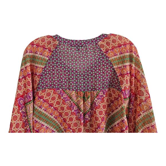 FIGUEROA & FLOWER Women's Petite L PL Blouse Peasant Tie Front 3/4 Sleeve 40" - Picture 6 of 7